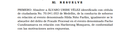 Sentencia en contra del expresidente Álvaro Uribe