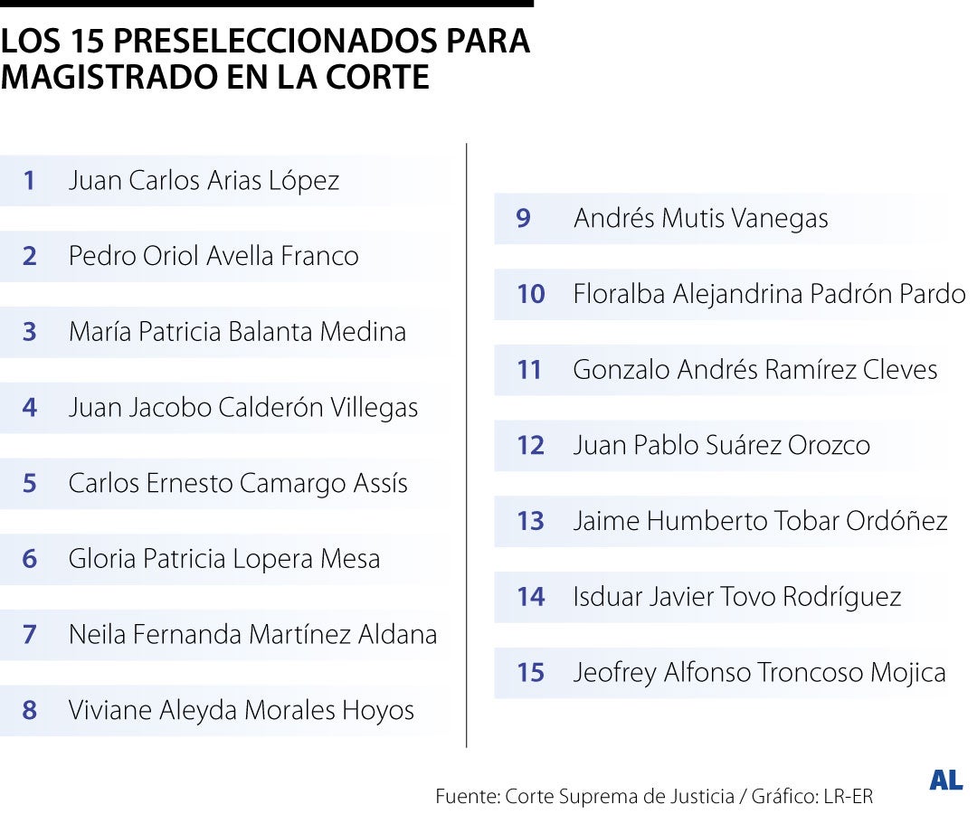 Estos son los 15 candidatos para elegir nuevo magistrado de la Corte ...