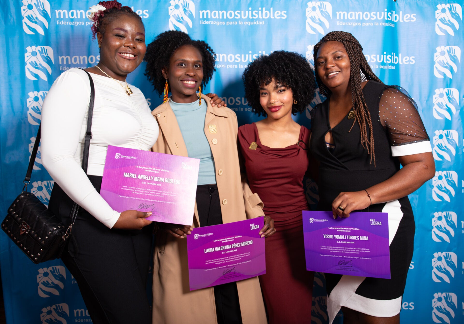 Mariel Mena, estudiante de Contaduría de la Universidad Iberoamericana; Laura Pérez, becaria del programa Martín Luther King Jr.; Valentina Cifuentes, empresaria fundadora de Sunflower Crochet; y Yissid Torres, historiadora.