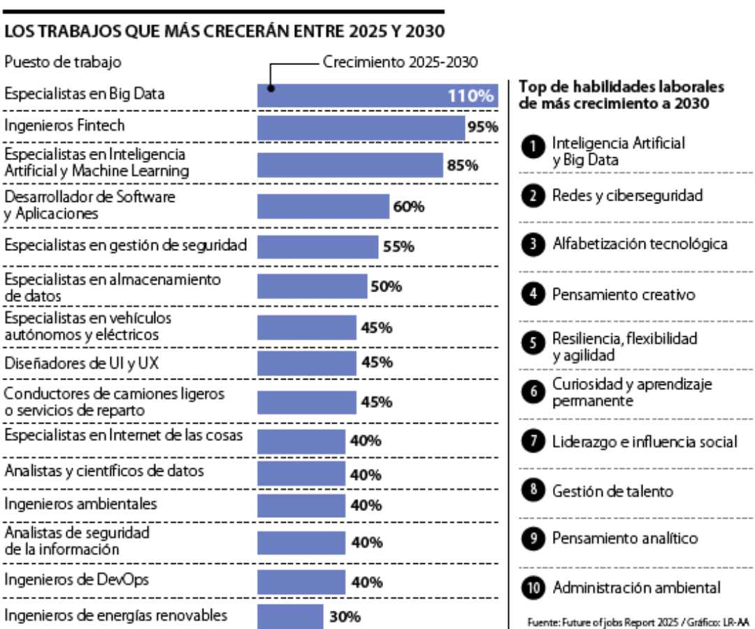 110 por ciento Es el crecimiento estimado de los puestos de trabajo para especialistas en Big data entre 2025 y 2030.