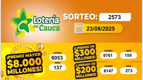 Resultados Lotería del Cauca para el 23 de agosto