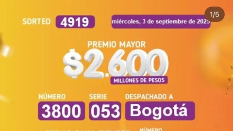 Lotería de Manizales el 3 de septiembre
