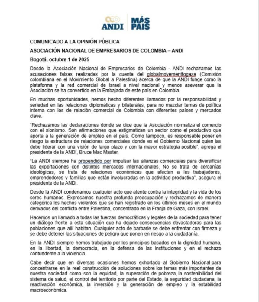 Declaraciones de la Andi