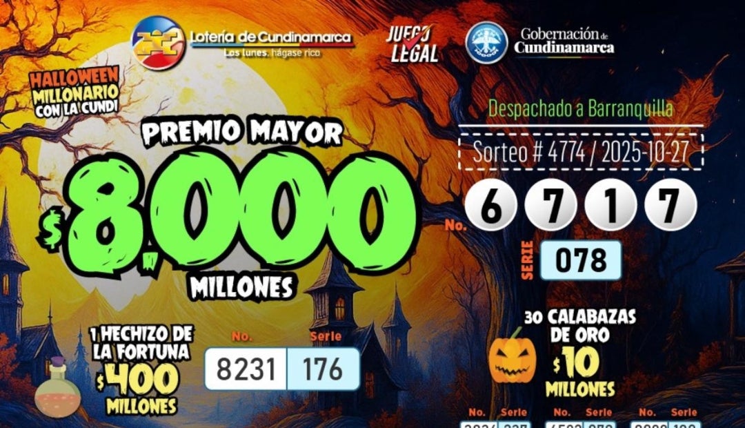 Resultados de la lotería de Cundinamarca para el sorteo del 27 de octubre Resultados de la lotería de Cundinamarca para el sorteo del 27 de octubre