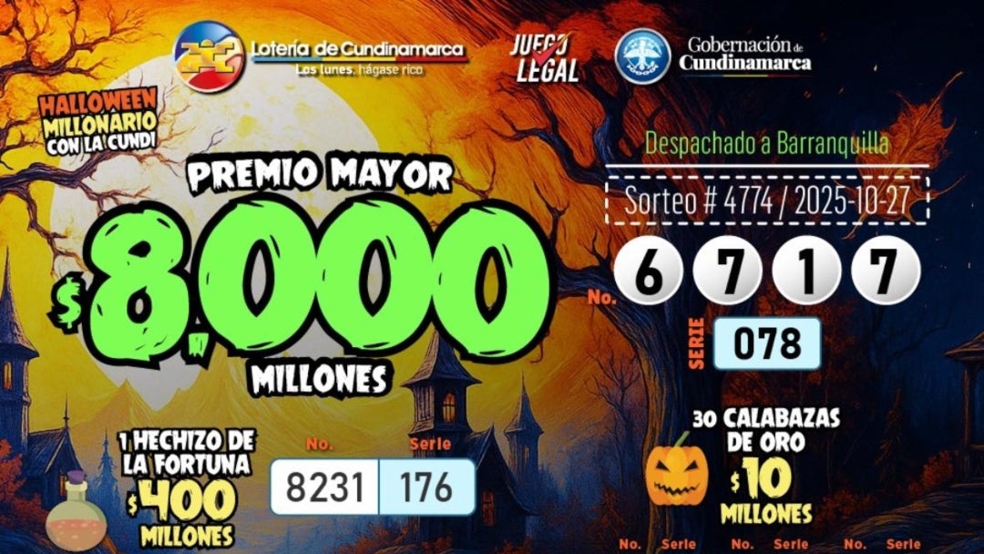 Resultados de la lotería de Cundinamarca para el sorteo del 27 de octubre Resultados de la lotería de Cundinamarca para el sorteo del 27 de octubre
