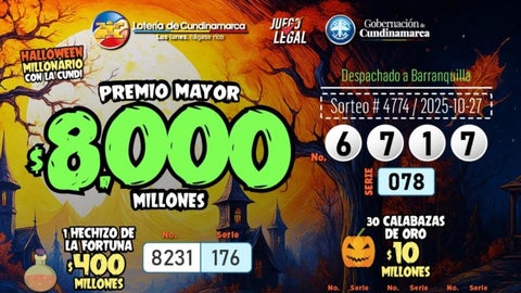 Resultados de la lotería de Cundinamarca para el sorteo del 27 de octubre