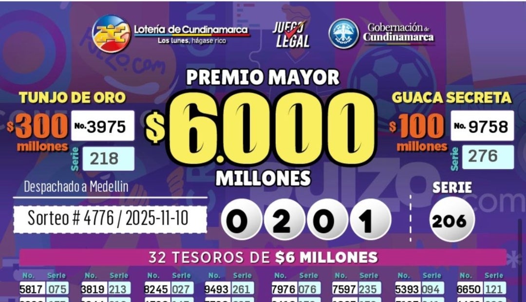 Lotería de Cundinamarca el 10 de noviembre