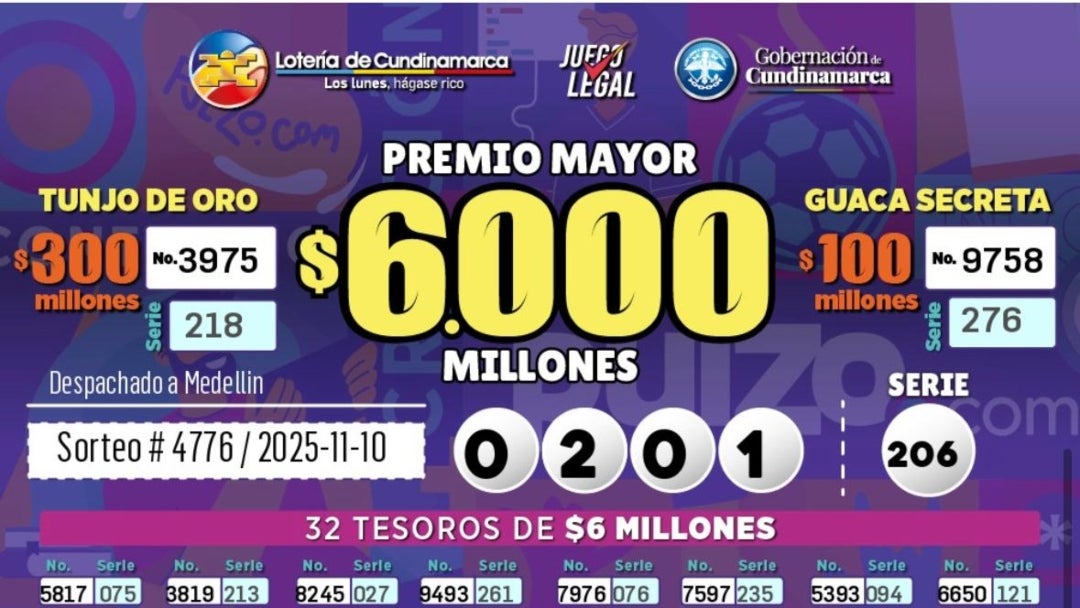 Lotería de Cundinamarca el 10 de noviembre