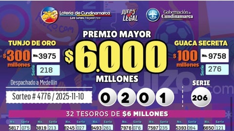 Lotería de Cundinamarca el 10 de noviembre