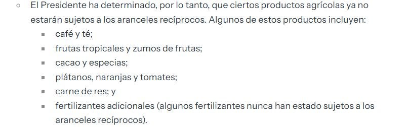 Algunos de los productos exentos