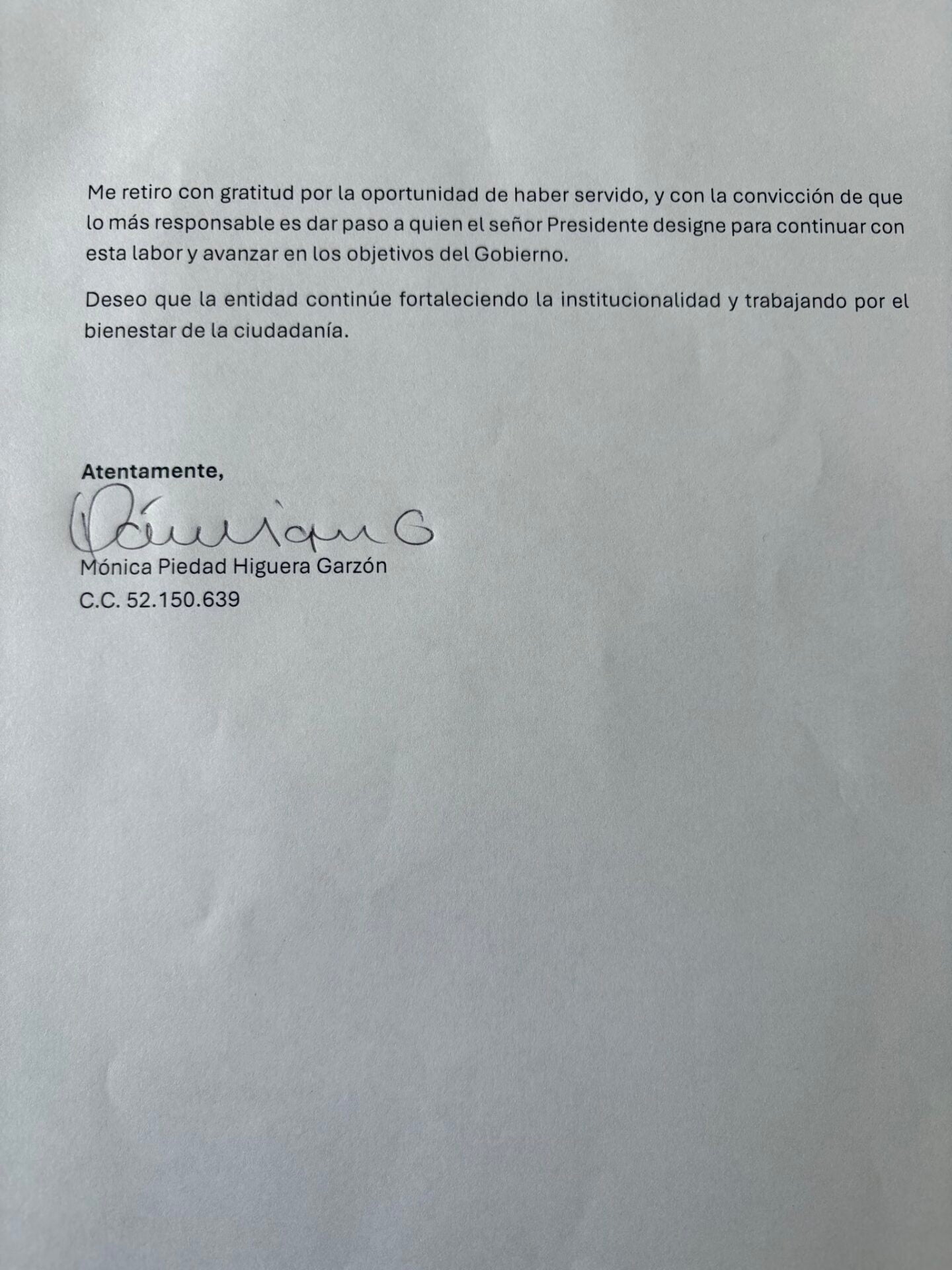 Mónica Piedad Higuera Garzón presentó su renuncia a la Unidad de Regulación Financiera