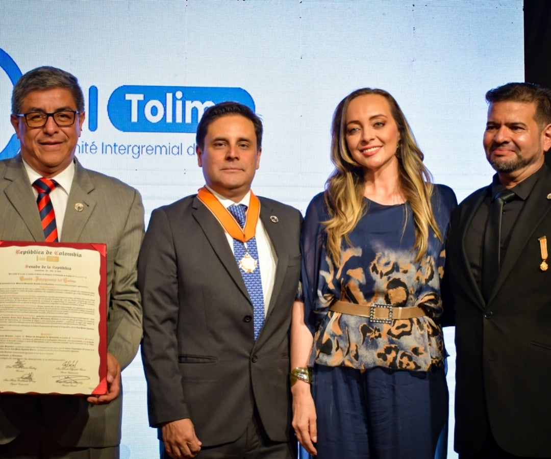 Véliz Mejía, vicepresidente de CI Tolima; Efraín Valencia, presidente de CI Tolima; Ana Agudelo, primera vicepresidenta del Congreso de la República de Colombia; y Arturo Parra, secretario General CI Tolima.