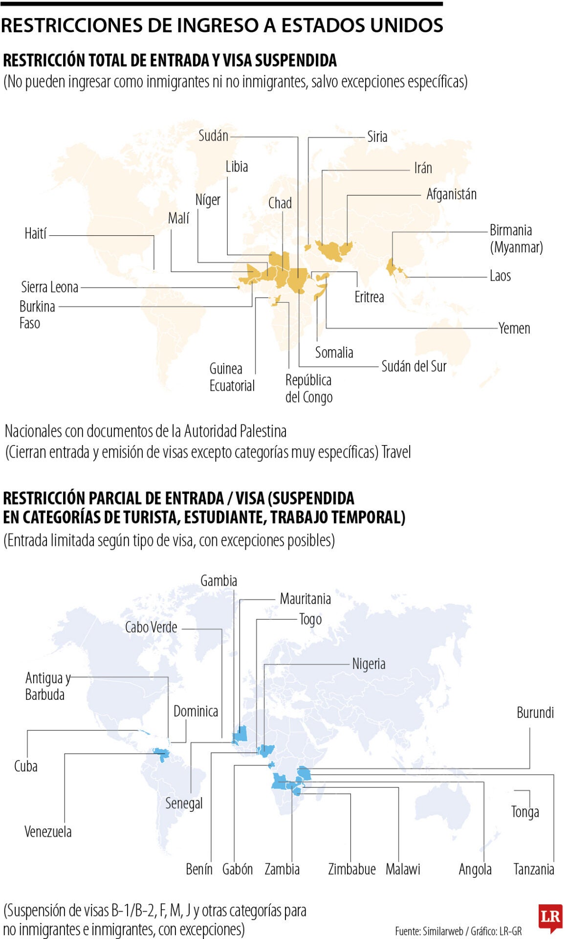 Países con restricción total y parcial para ingresar a EE.UU., impuesta por Donald Trump