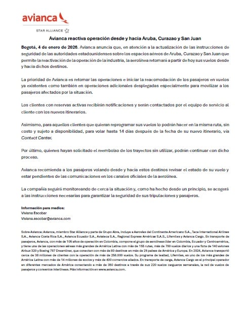 Comunicado de Avianca