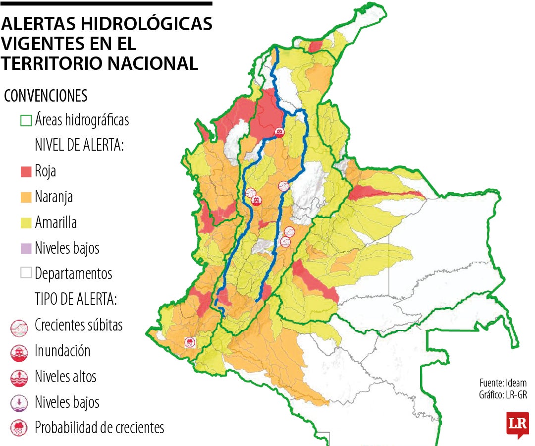Alertas hidrológicas vigentes en el territorio nacional