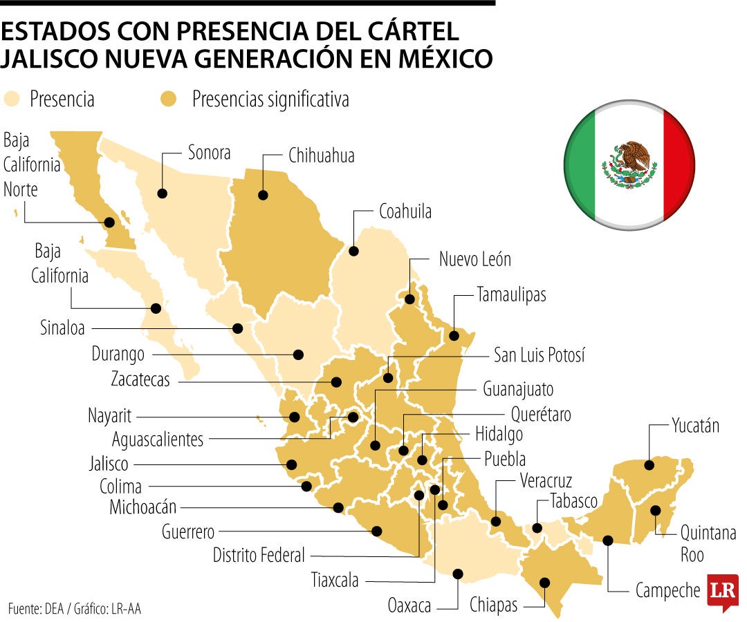 Los estados con presencia del Cártel Jalisco Nueva Generación, Cjng, en México