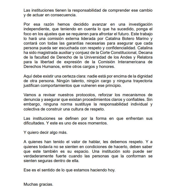 Declaraciones de Gonzalo Córdoba Mallarino, presidente de Caracol TV