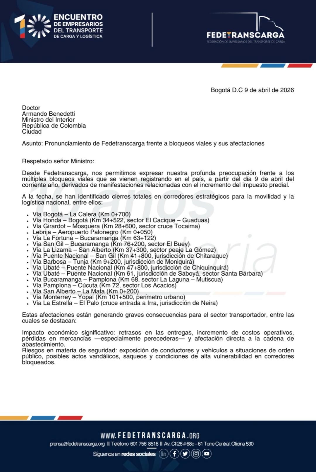 Comunicado de Fedetranscarga