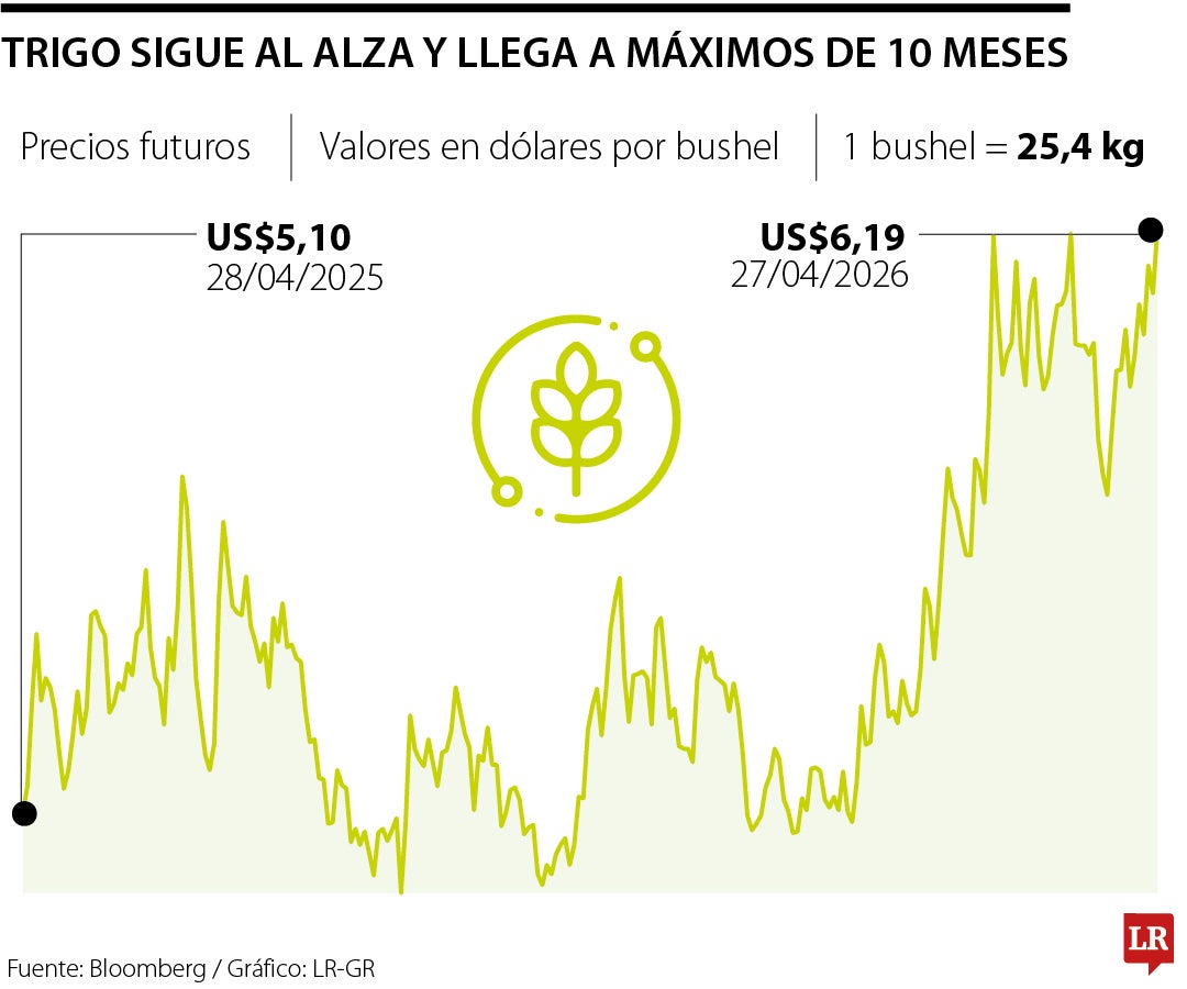Precios del trigo llegan a máximos en abril de 2026