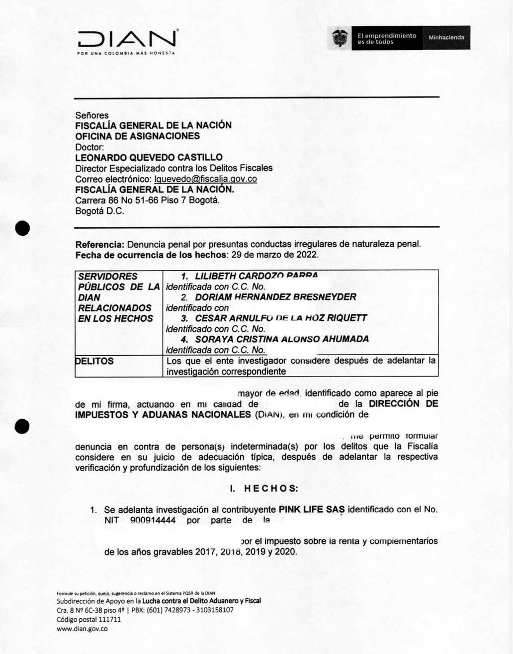 Denuncia de la Dian contra Lili Pink ante la Fiscalía