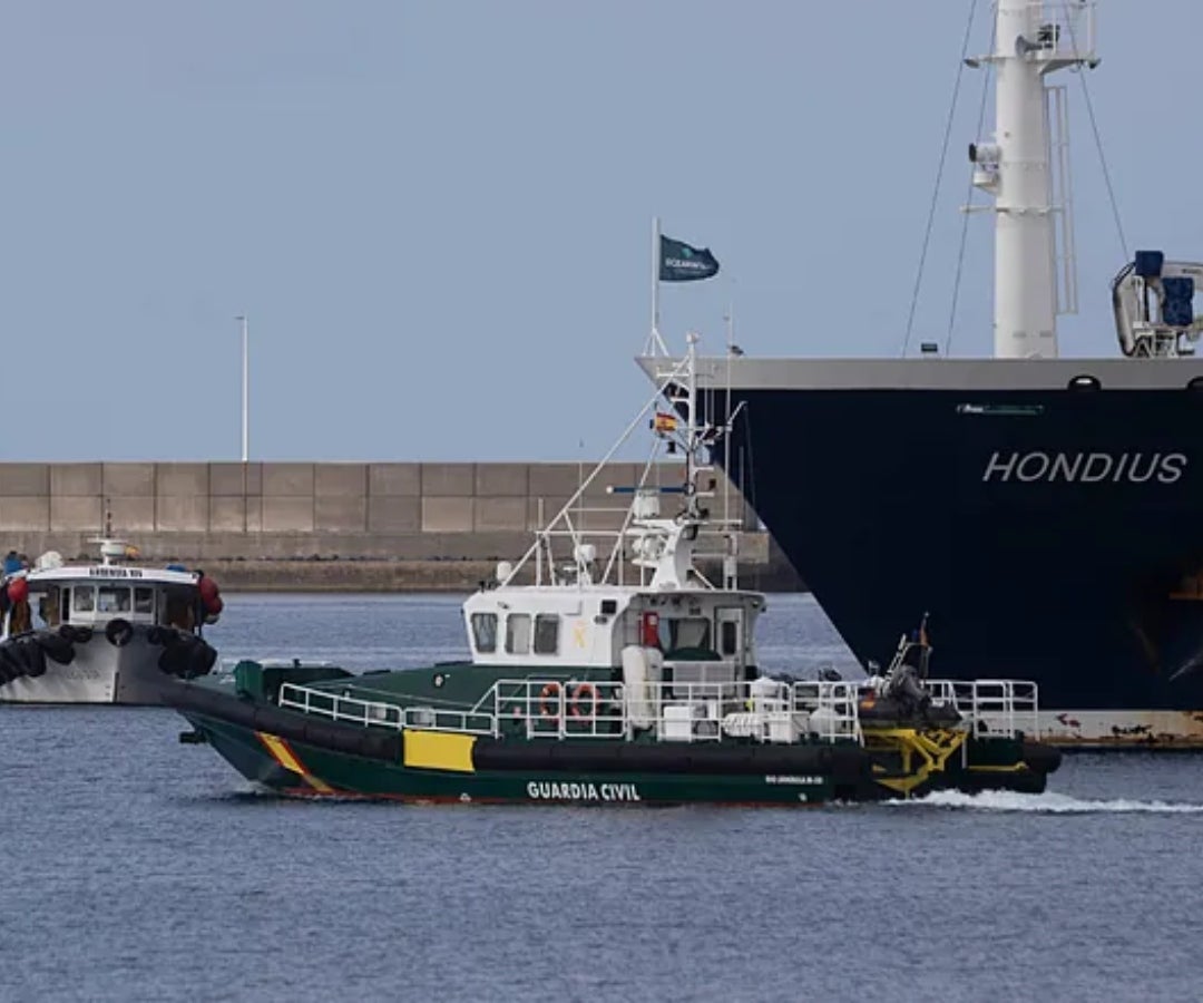 El dispositivo sanitario organizado por el Gobierno de España y la Organización Mundial de la Salud (OMS) en el puerto de Granadilla de Abona (Tenerife)