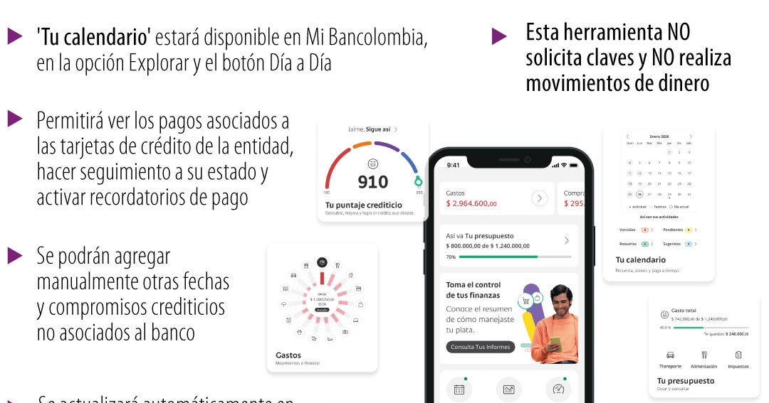 Bancolombia lanzó 'Tu calendario' para hacer seguimiento a obligaciones crediticias