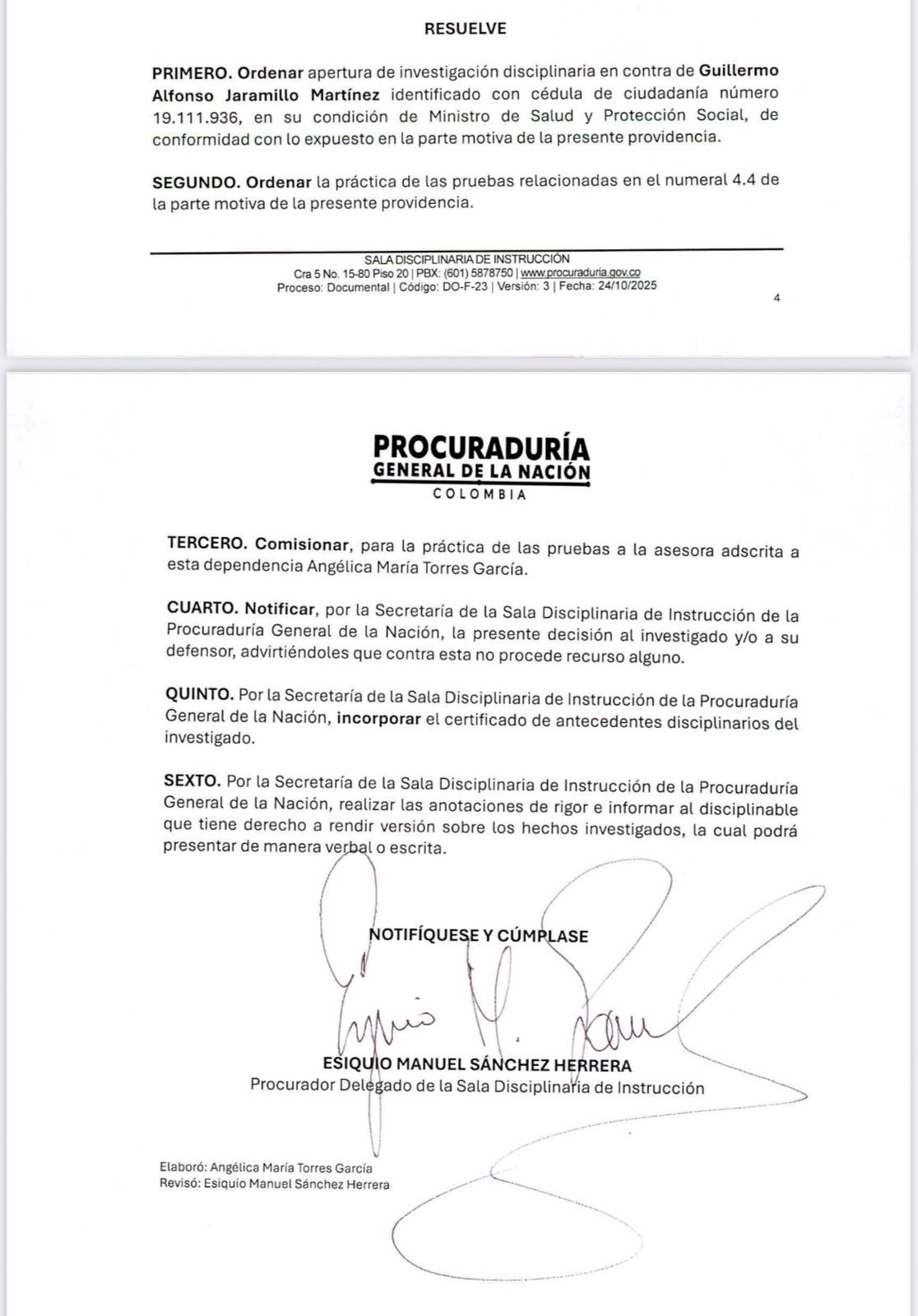Procuraduría abrió investigación disciplinaria contra MinSalud por presunta participación en política