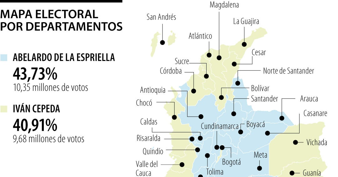 El mapa político de las elecciones deja ver la división entre departamentos