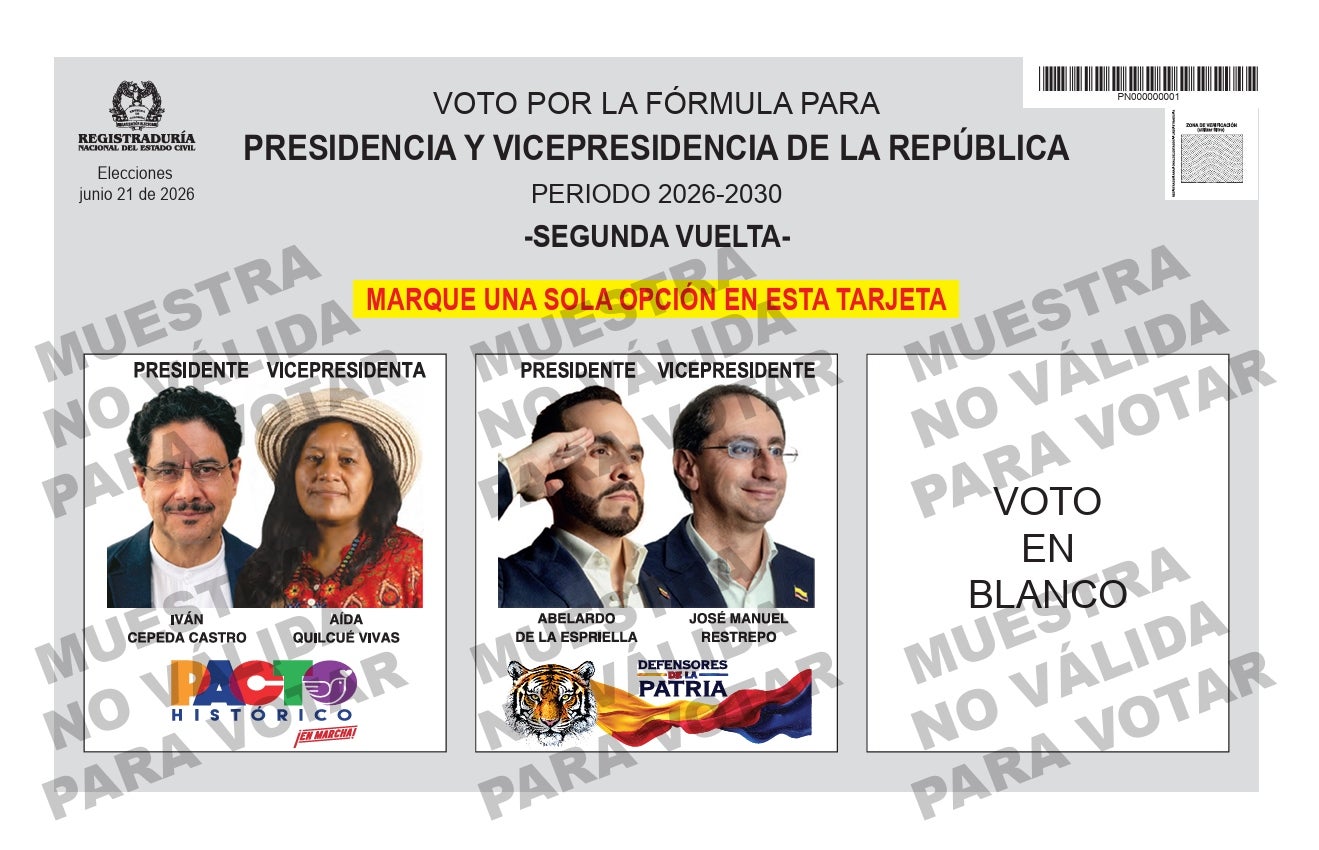 Tarjeta electoral segunda vuelta