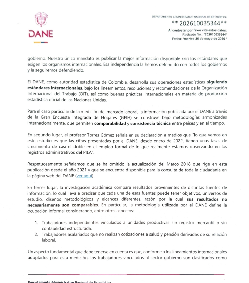 Carta del Dane a investigadores