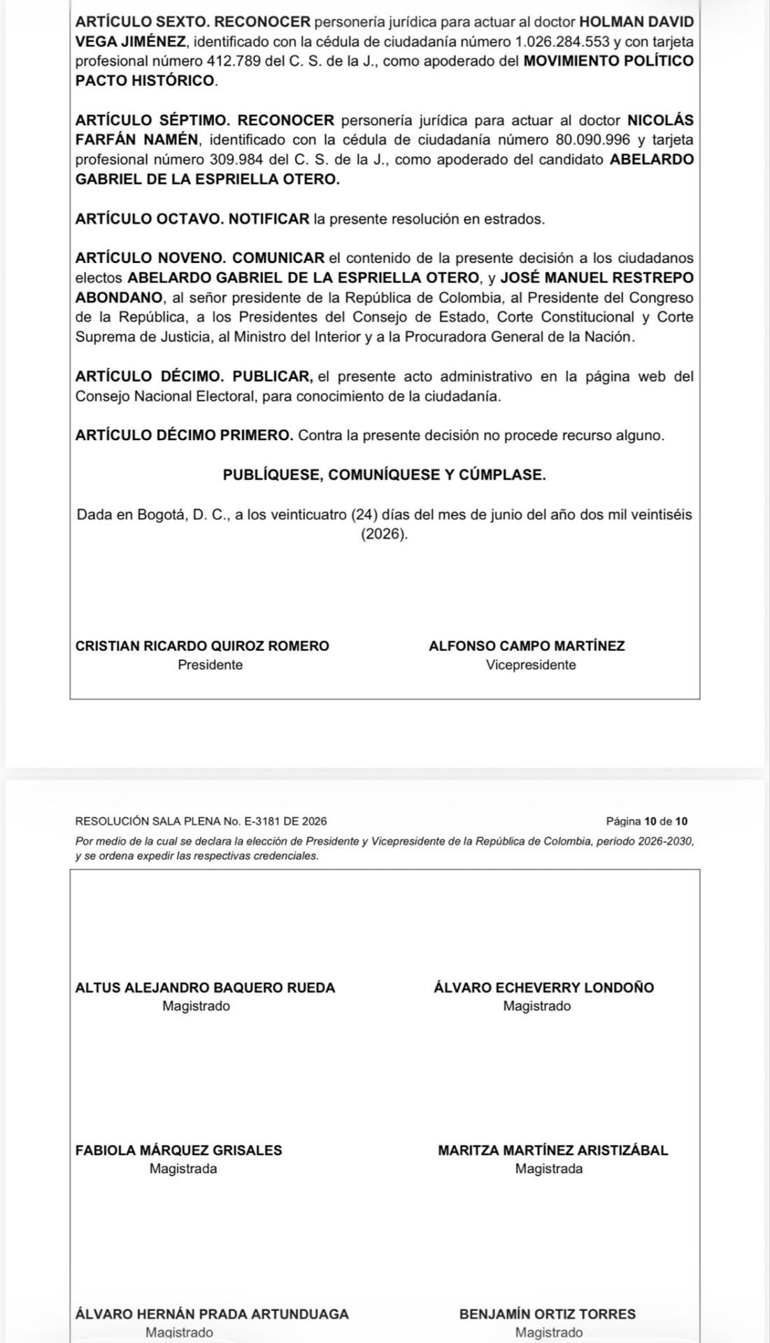 CNE Declaración presidencia