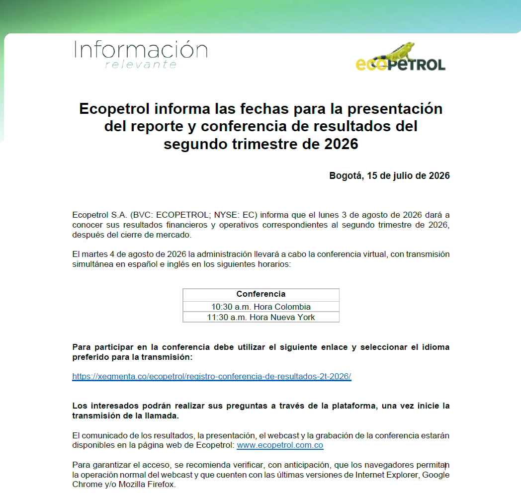 Entrega de resultados financieros de Ecopetrol