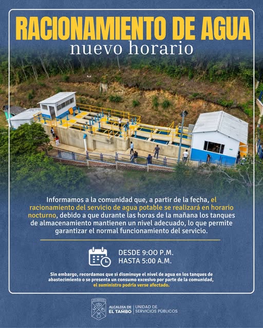 Información de racionamiento de El Tambo, Nariño