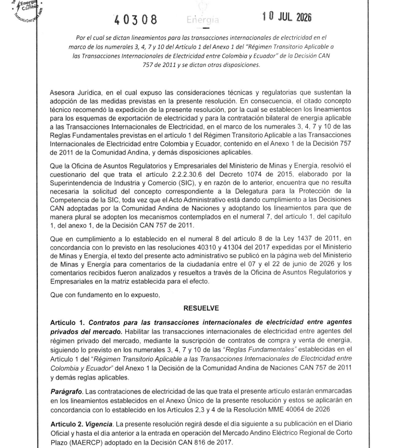 Resolución 40308 de 2026