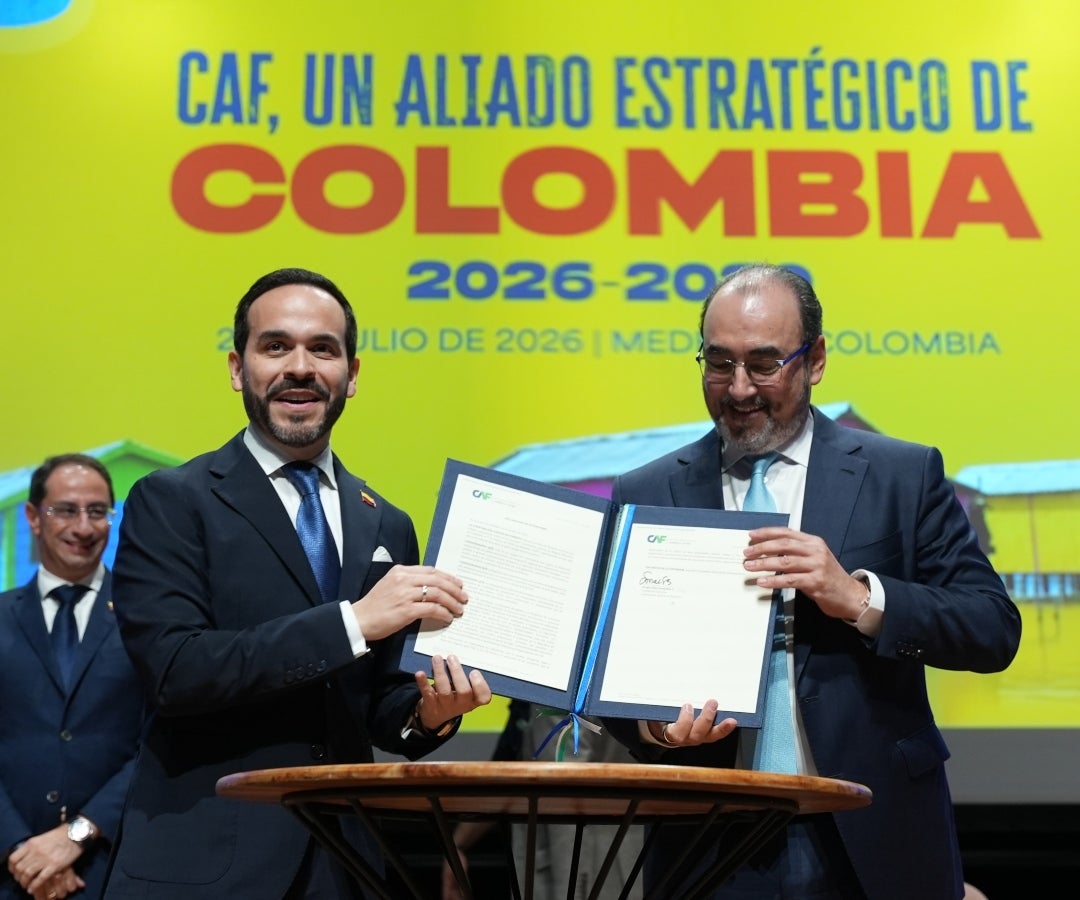 Abelardo de la Espriella, presidente electo; y Sergio Díaz-Granados, presidente del CAF