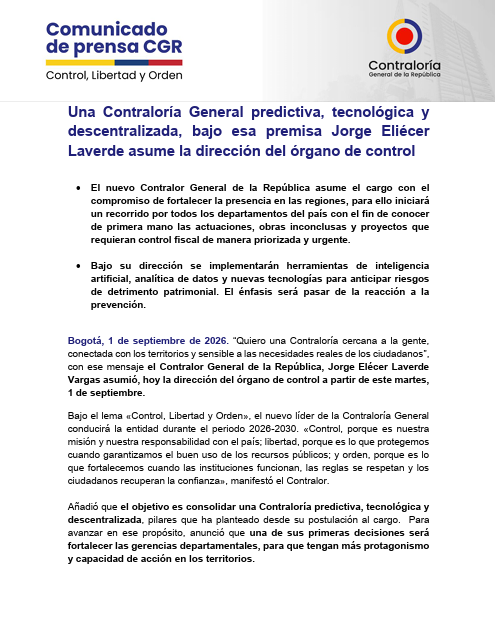 Comunicado de la Contraloría General de la República