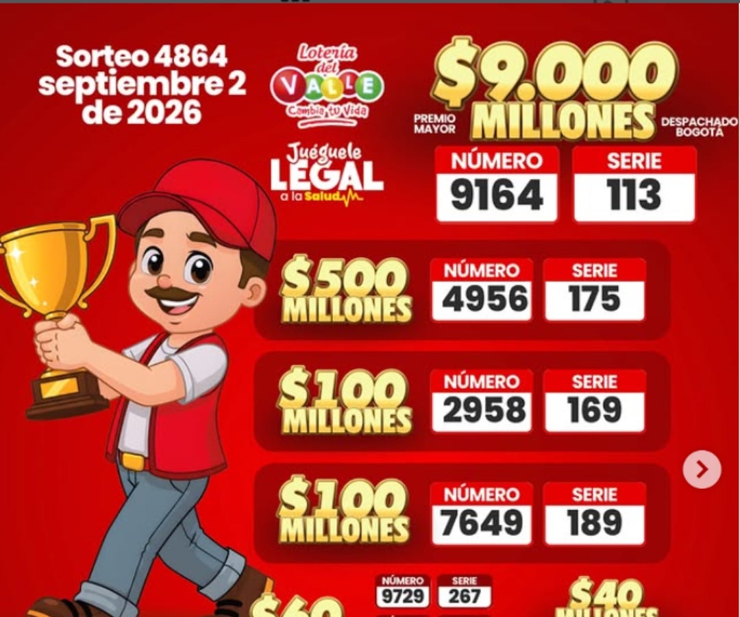 Lotería del Valle, sorteo 2 de septiembre
