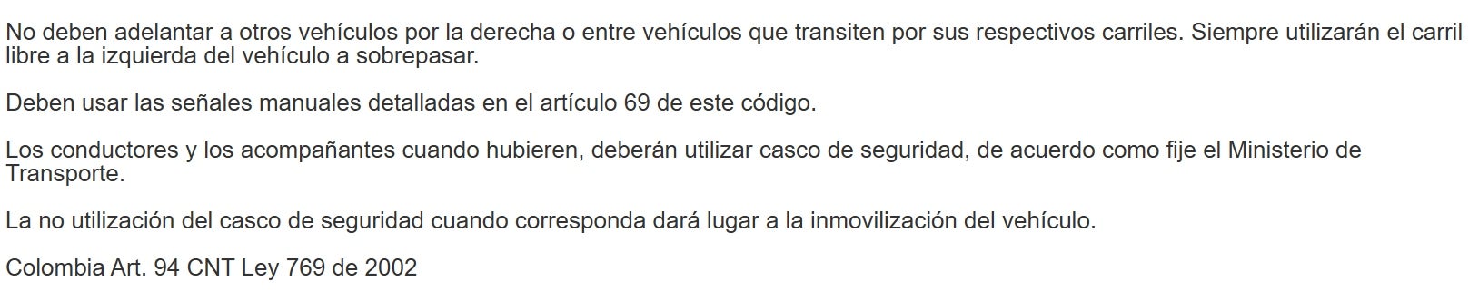 Artículo 94 del Código Nacional de Tránsito