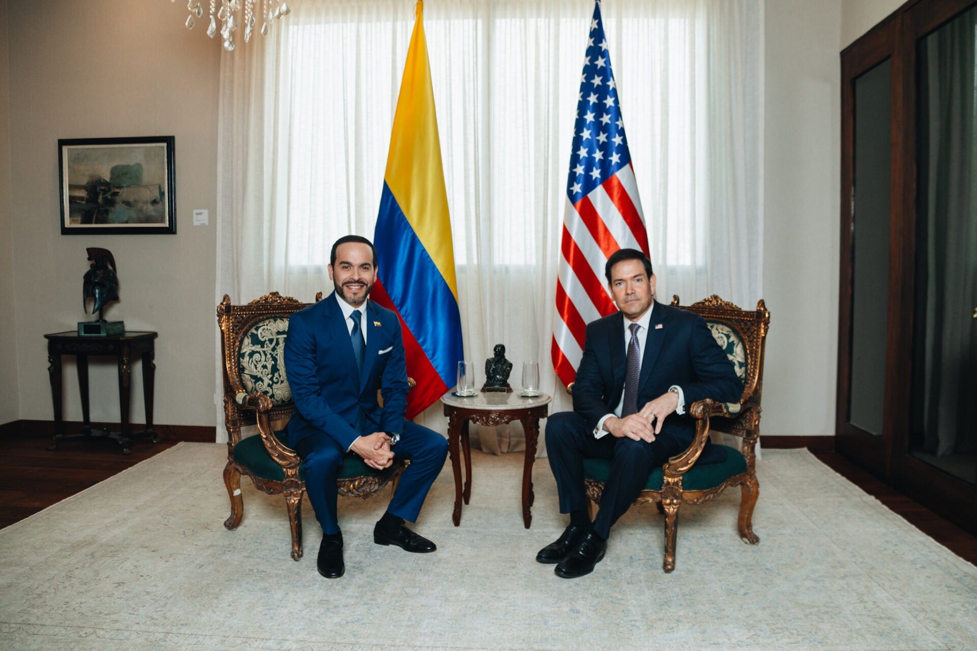 Marco Rubio, secretario de Estado de EE.UU.; Abelardo de la Espriella, presidente de Colombia