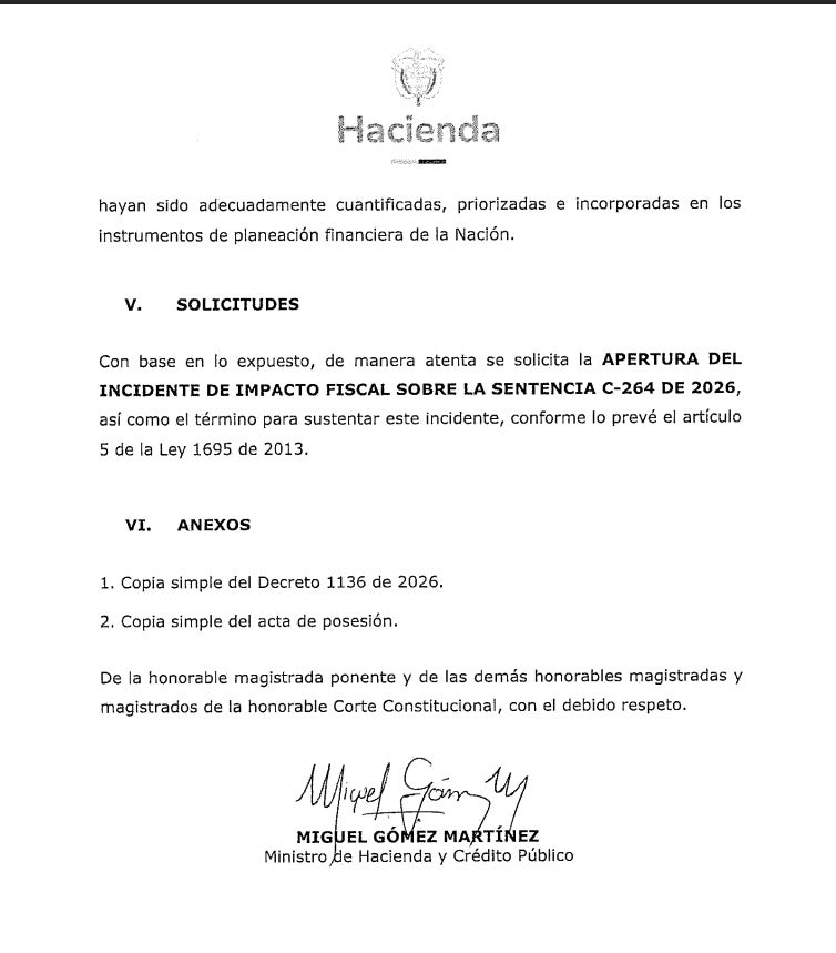 Solicitud apertura incidente de impacto fiscal