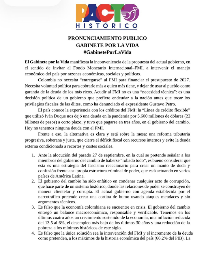 Comunicado Pacto Histórico