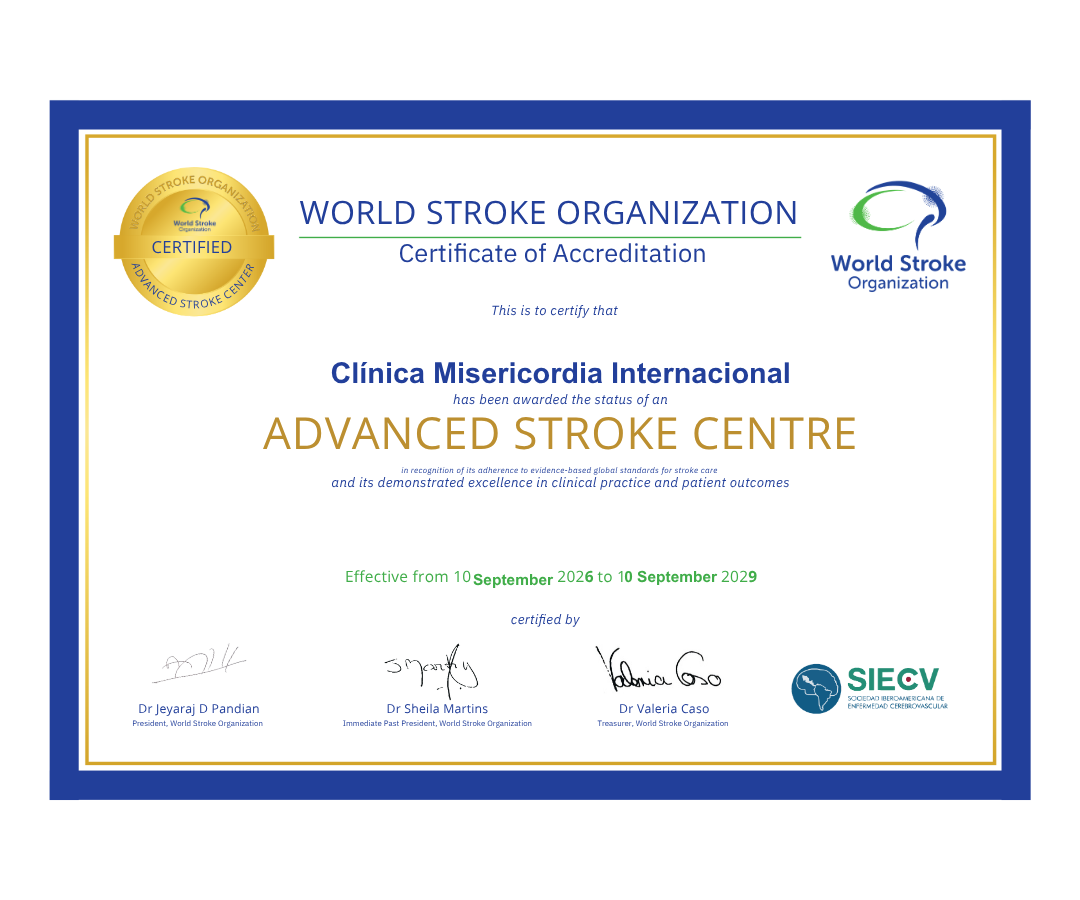 Clínica Misericordia Internacional recibió el reconocimiento de la World Stroke Organization, WSO, como Advanced Stroke Center