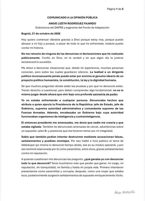 Comunicado Angie Rodríguez