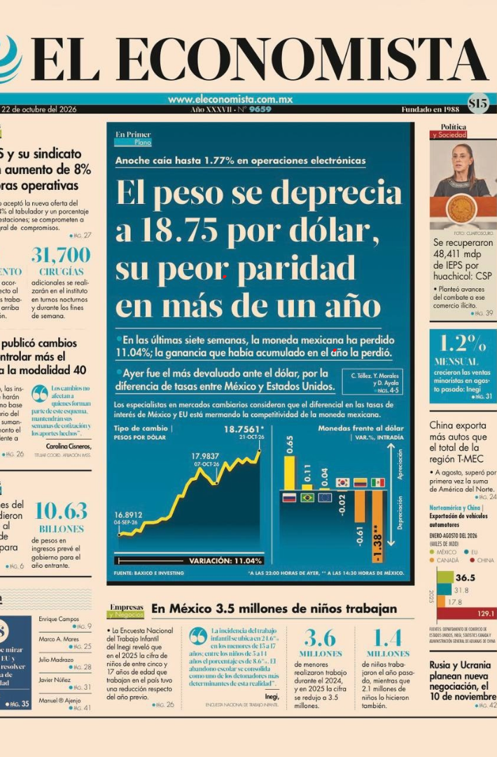 Portada El Economista jueves 22 de octubre